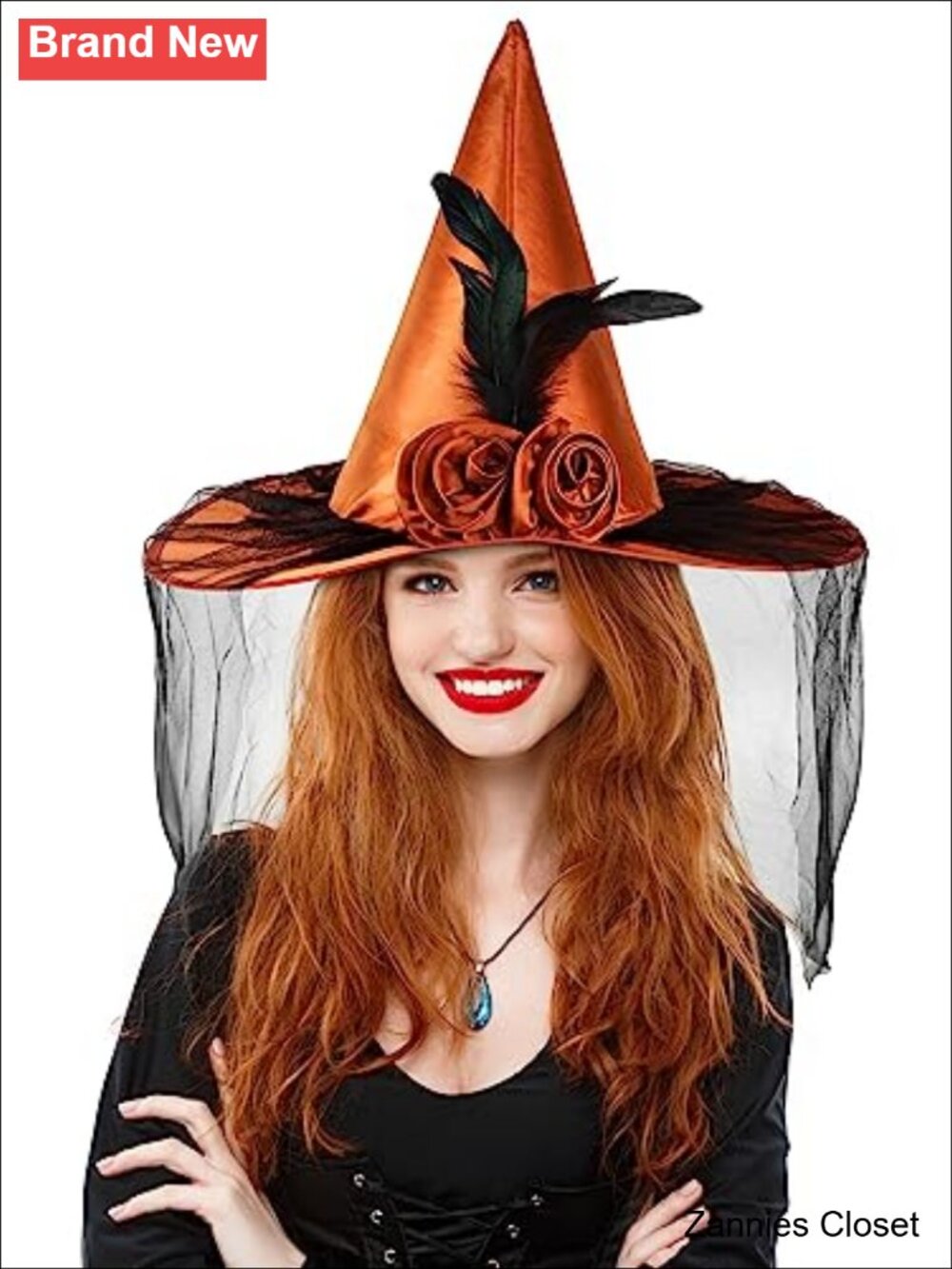 👻 Womens Witch Hat Halloween Costume Headwear with One Side Veil Cosplay Party